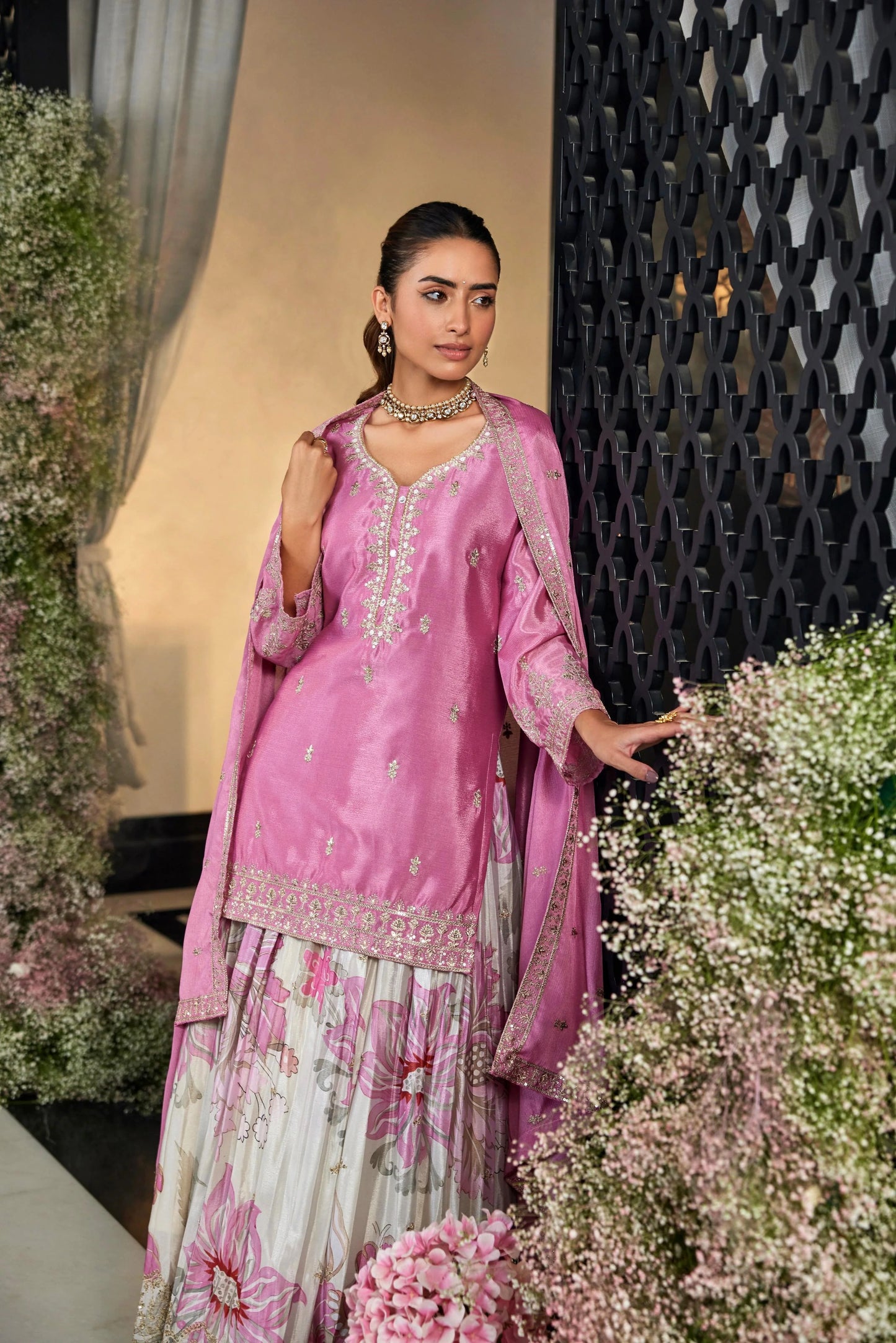 Rose Long top Lehenga