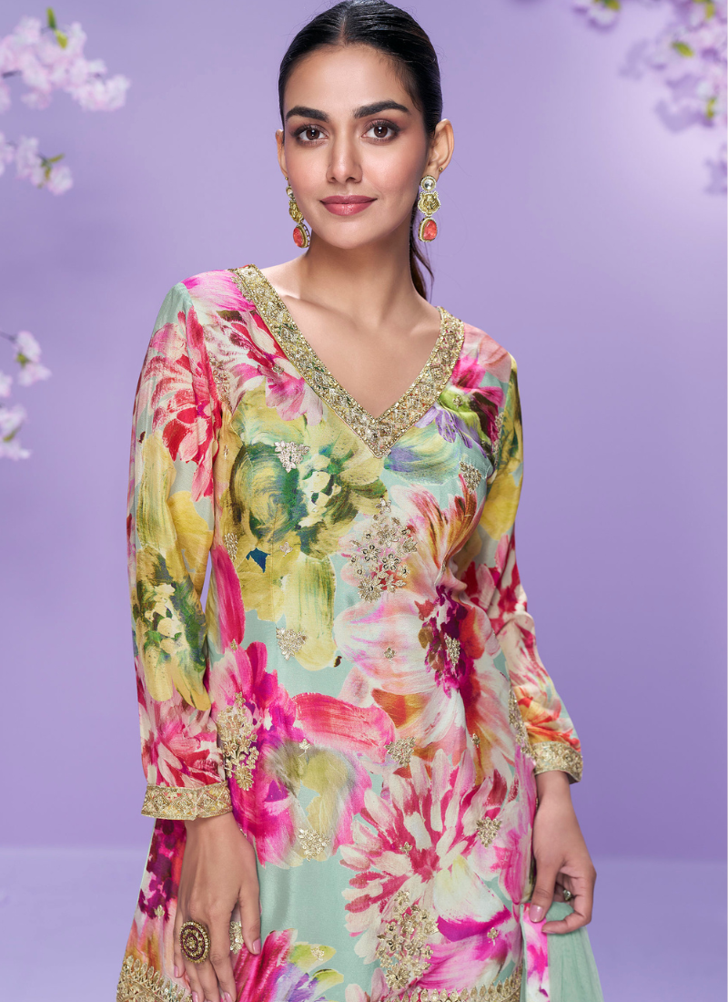 Pastel Green Foral Suitl