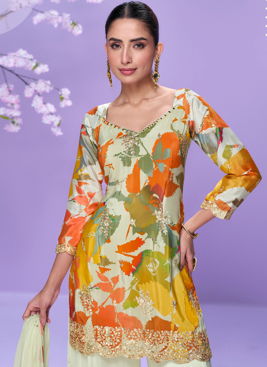 Orange & Green Floral Suit