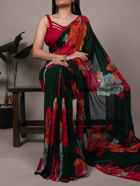 Green floral saree