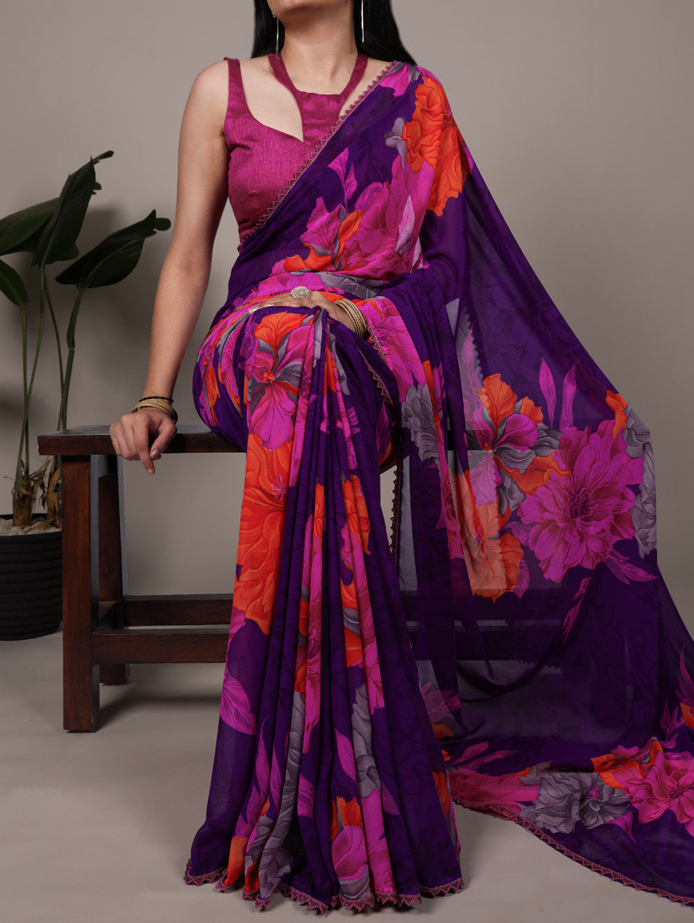Purple floral saree
