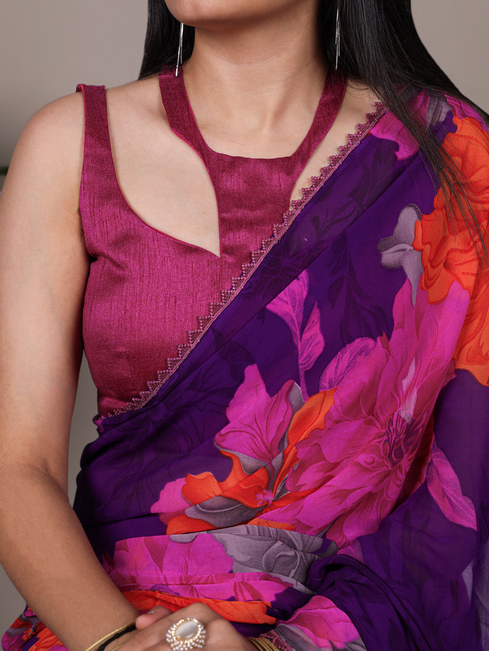 Purple floral saree